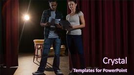  Presentation with theatre - Amazing slides having actors reading their scripts backdrop and a wine colored foreground