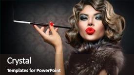  Presentation with vintage retro - PPT theme enhanced with actress - beauty retro woman with mouthpiece background and a tawny brown colored foreground