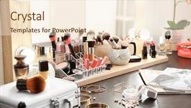  Presentation with makeup and cosmetics - Presentation consisting of actress - table with cosmetics in modern background and a cream colored foreground