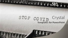  Presentation with text message - Presentation theme having actual-text-stop-covid-printed background and a light gray colored foreground