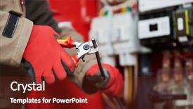  Presentation with cable - Presentation featuring actuator - electrician cutting cable with shear background and a tawny brown colored foreground