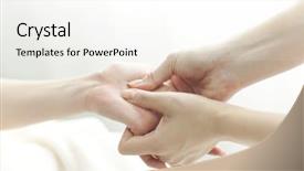  Presentation with acupressure - Colorful slides enhanced with acupressure - beautician who massages the hand backdrop and a white colored foreground