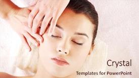  Presentation with face massage spa skin - PPT layouts with pile of coins isolated on white background background and a lemonade colored foreground