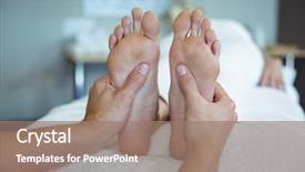  Presentation with foot massage - PPT theme having acupressure - physiotherapist giving foot massage background and a coral colored foreground