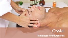  Presentation with resort - Colorful slides enhanced with acupressure - relaxed man in health resort backdrop and a coral colored foreground