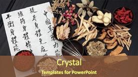  Presentation with chinese medicine acupuncture - PPT theme with acupuncture needles with chinese herbal background and a tawny brown colored foreground