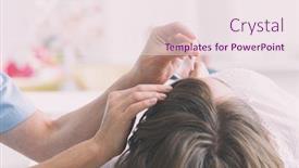  Presentation with acupuncture - Audience pleasing PPT layouts consisting of acupuncture-therapist-applying-acupuncture-needle backdrop and a sky blue colored foreground