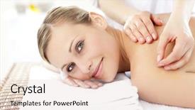  Presentation with acupuncture - Presentation theme enhanced with acupuntura - smiling caucasian woman receiving background and a lemonade colored foreground