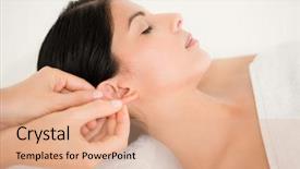  Presentation with acupuncture - Slide set having acupuntura - woman in an acupuncture therapy background and a coral colored foreground