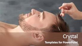  Presentation with acupuncture - Amazing presentation theme having acupuntura - young man getting acupuncture treatment backdrop and a tawny brown colored foreground