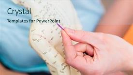  Presentation with alternative - Presentation theme having acupunture - alternative practitioner explaining acupuncture pinching background and a light blue colored foreground