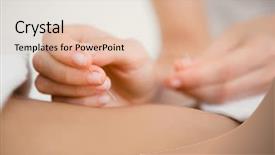  Presentation with acupuncture - Colorful presentation design enhanced with acupunture - close up view of woman backdrop and a lemonade colored foreground