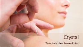  Presentation with needle - PPT layouts enhanced with acupunture - doctor hands acupuncture needle pricking background and a lemonade colored foreground