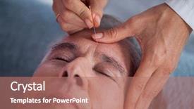  Presentation with indian head massage - Presentation theme having acupunture - senior man receiving head massage background and a coral colored foreground