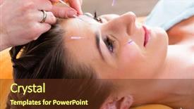  Presentation with acupuncture - Presentation theme with acupunture - therapist setting acupuncture needles background and a  colored foreground