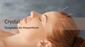  Presentation with acupuncture - PPT theme consisting of acupunture - therapy of female head background and a coral colored foreground