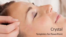  Presentation with acupuncture - Slide deck with acupunture - woman receiving facial acupuncture treatment background and a coral colored foreground