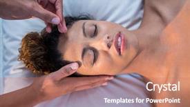  Presentation with physiotherapist - PPT layouts featuring acupunture - woman receiving head massage background and a coral colored foreground