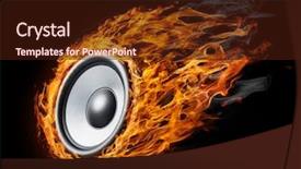  Presentation with speaker - PPT theme consisting of acustics - burning speaker - music style background and a  colored foreground
