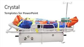  Presentation with acute - Presentation consisting of acute hospital - medical reanimation equipment for helicopters background and a  colored foreground