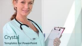  Presentation with female pelvic anatomy - PPT theme enhanced with acute hospital - smiling female doctor with stethoscope background and a  colored foreground