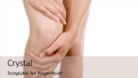  Presentation with acute - Presentation design with acute inflammation - young woman with knee pain background and a coral colored foreground