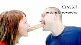  Presentation with adam eve - Presentation design having adam eve - happy couple eating croissant background and a  colored foreground