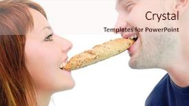  Presentation with croissant - Presentation design having adam eve - happy couple eating croissant background and a lemonade colored foreground