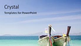  Presentation with boat tourism - Beautiful presentation theme featuring adaman sea and wooden boat in thailand tourism background with sea beach backdrop and a light blue colored foreground