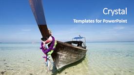  Presentation with boat tourism - Cool new presentation theme with adaman sea and wooden boat in thailand tourism background with sea beach backdrop and a teal colored foreground