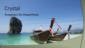  Presentation with boat tourism - Theme consisting of adaman sea and wooden boat in thailand tourism background with sea beach background and a teal colored foreground