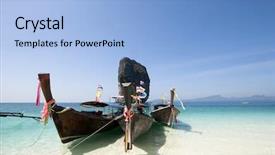  Presentation with boat tourism - Audience pleasing slides consisting of adaman sea and wooden boat in thailand tourism background with sea beach backdrop and a light blue colored foreground