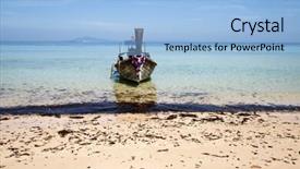  Presentation with boat tourism - Presentation with adaman sea and wooden boat in thailand tourism background with sea beach background and a light blue colored foreground
