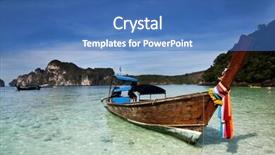  Presentation with boat tourism - Audience pleasing theme consisting of adaman sea and wooden boat in thailand tourism background with sea beach backdrop and a teal colored foreground