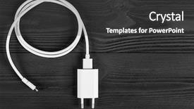  Presentation with cable - Presentation design with adapters - cable phone chargers on wood background and a dark gray colored foreground