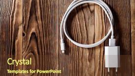  Presentation with cable - Slides having adapters - cable phone chargers on wood background and a tawny brown colored foreground