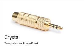  Presentation with audio - Colorful PPT layouts enhanced with adapters - golden audio jack adapter isolated backdrop and a  colored foreground