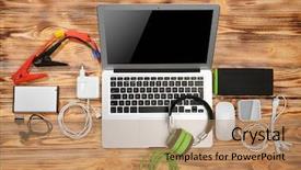  Presentation with information - Cool new slides with adapters - laptop with accessories energy backdrop and a coral colored foreground