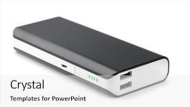  Presentation with powerbank - Audience pleasing slide deck consisting of adapters - powerbank isolated on white backdrop and a white colored foreground