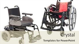  Presentation with chairs - Slides enhanced with electric wheelchair - medical chairs under the white background and a soft green colored foreground