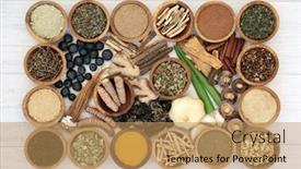  Presentation with food body - Slide deck consisting of adaptogen-health-food-with-herbs background and a coral colored foreground