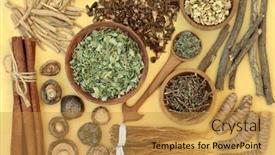  Presentation with healthy food - Colorful PPT theme enhanced with adaptogen-healthy-food-with-herb backdrop and a gold colored foreground