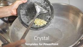  Presentation with garlic - Amazing PPT layouts having add crushed garlic as first ingredient to the hot wok filled with oil backdrop and a gray colored foreground