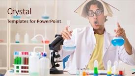  Presentation with chemist - Beautiful theme featuring add education - funny crazy chemist doing experiments backdrop and a lemonade colored foreground