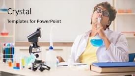  Presentation with tests - Colorful slide deck enhanced with add education - funny crazy chemist doing experiments backdrop and a light gray colored foreground