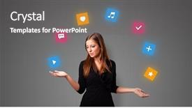  Presentation with application - Colorful PPT theme enhanced with add favorite - young person juggle with application backdrop and a  colored foreground