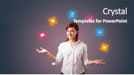  Presentation with application - PPT theme with add favorite - young person juggle with application background and a dark gray colored foreground