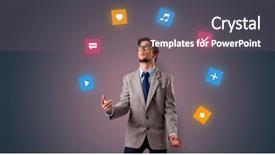  Presentation with application - Beautiful PPT layouts featuring add favorite - young person juggle with application backdrop and a violet colored foreground