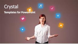  Presentation with application - Audience pleasing presentation design consisting of add favorite - young person juggle with application backdrop and a violet colored foreground