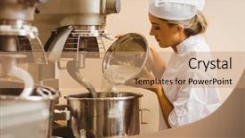  Presentation with commercial - Cool new slide deck with boulanger - baker pouring flour into large backdrop and a coral colored foreground